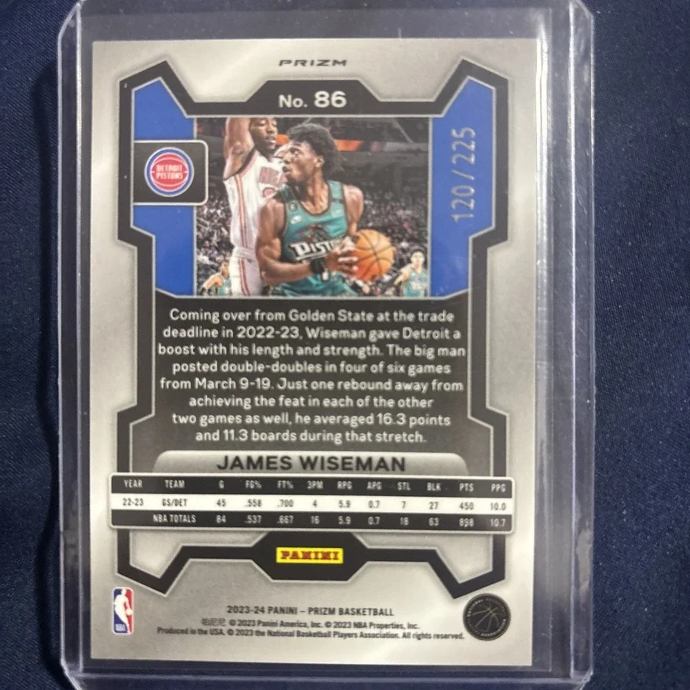 2023-24 Panini Prizm James‎ Wiseman 86 Green Cracked Ice Prizm /225 Pistons